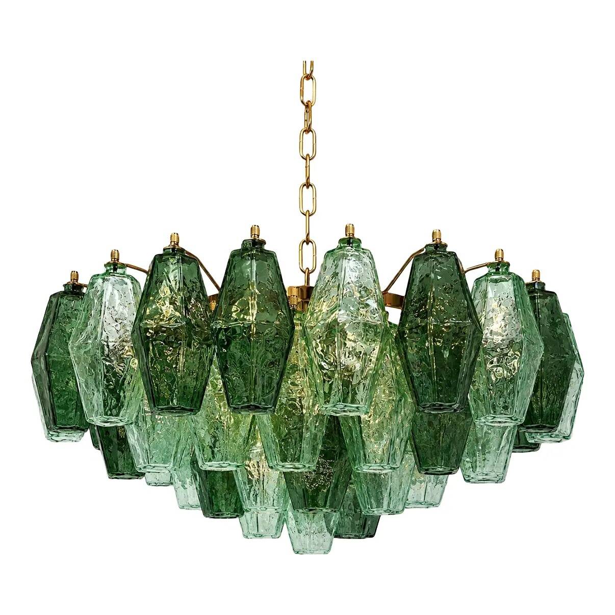 Chandelier en verre Murano vert avec cadre en métal doré de Simoeng