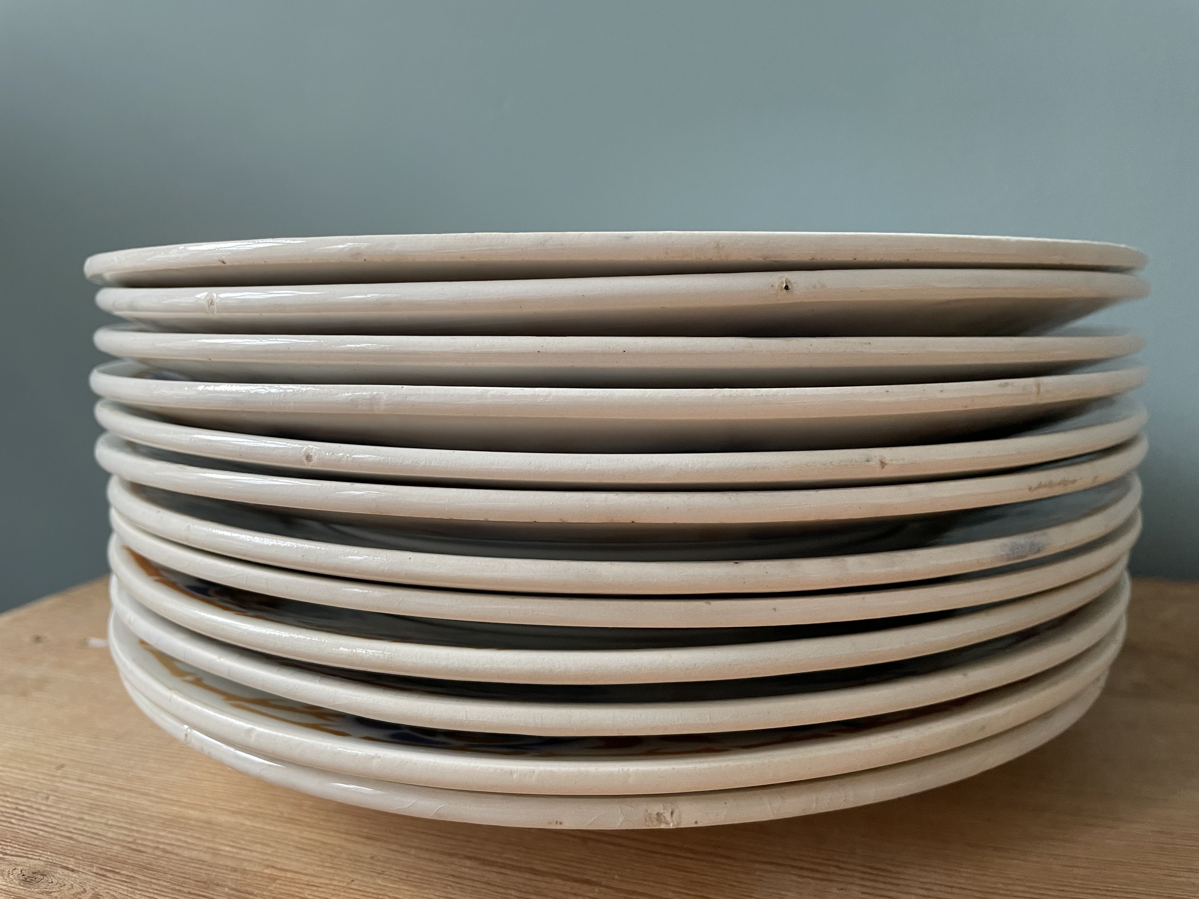 Set of 12 flat plates Terre de Fer in earthenware Moulin des Loups and Hamage, Dijon model