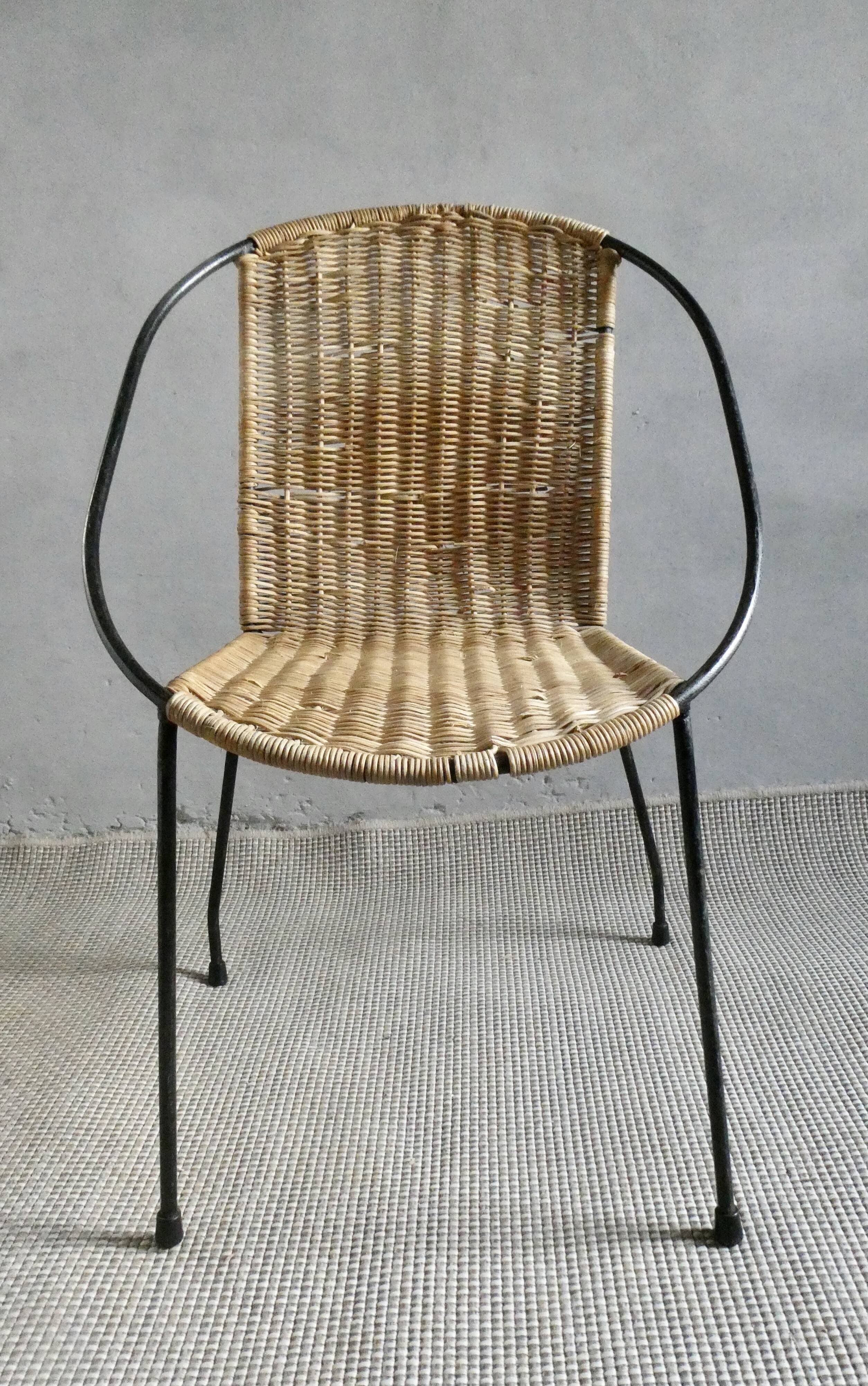 Children's armchair in iron and rattan, vintage