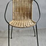 Children's armchair in iron and rattan, vintage