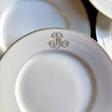 6 monogrammed Paris porcelain dinner plates