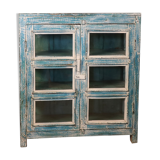 Ancien vaisselier en teck birman patine bleue-blanche d'origine