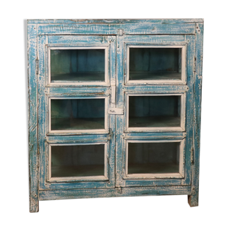 Old Burmese teak cabinet original blue-white patina