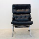 Fauteuil belge mid-century chrome et cuir