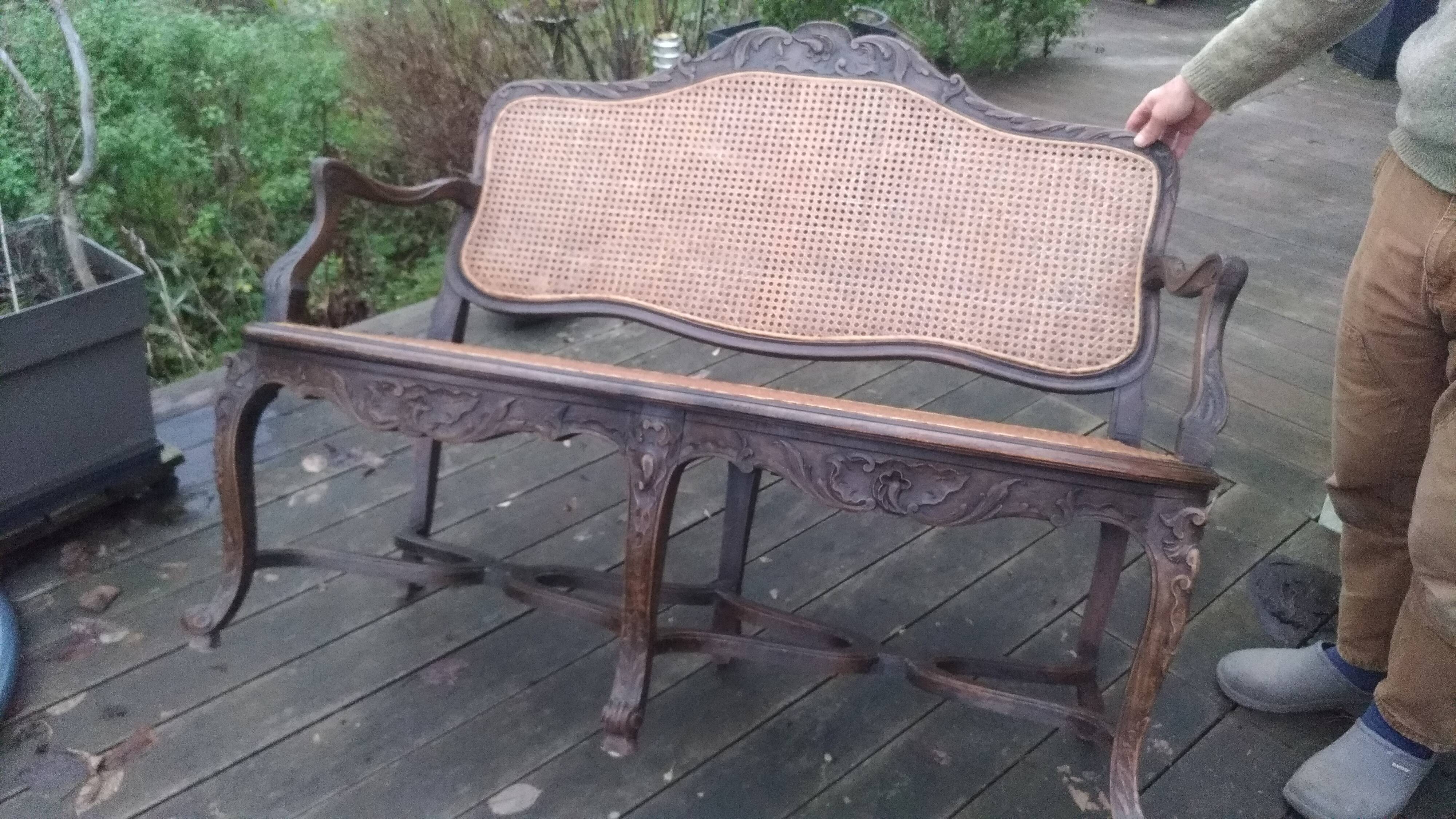 19th century louis xv style bench in wood and canework