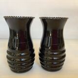Pair of small painted black opaline vases