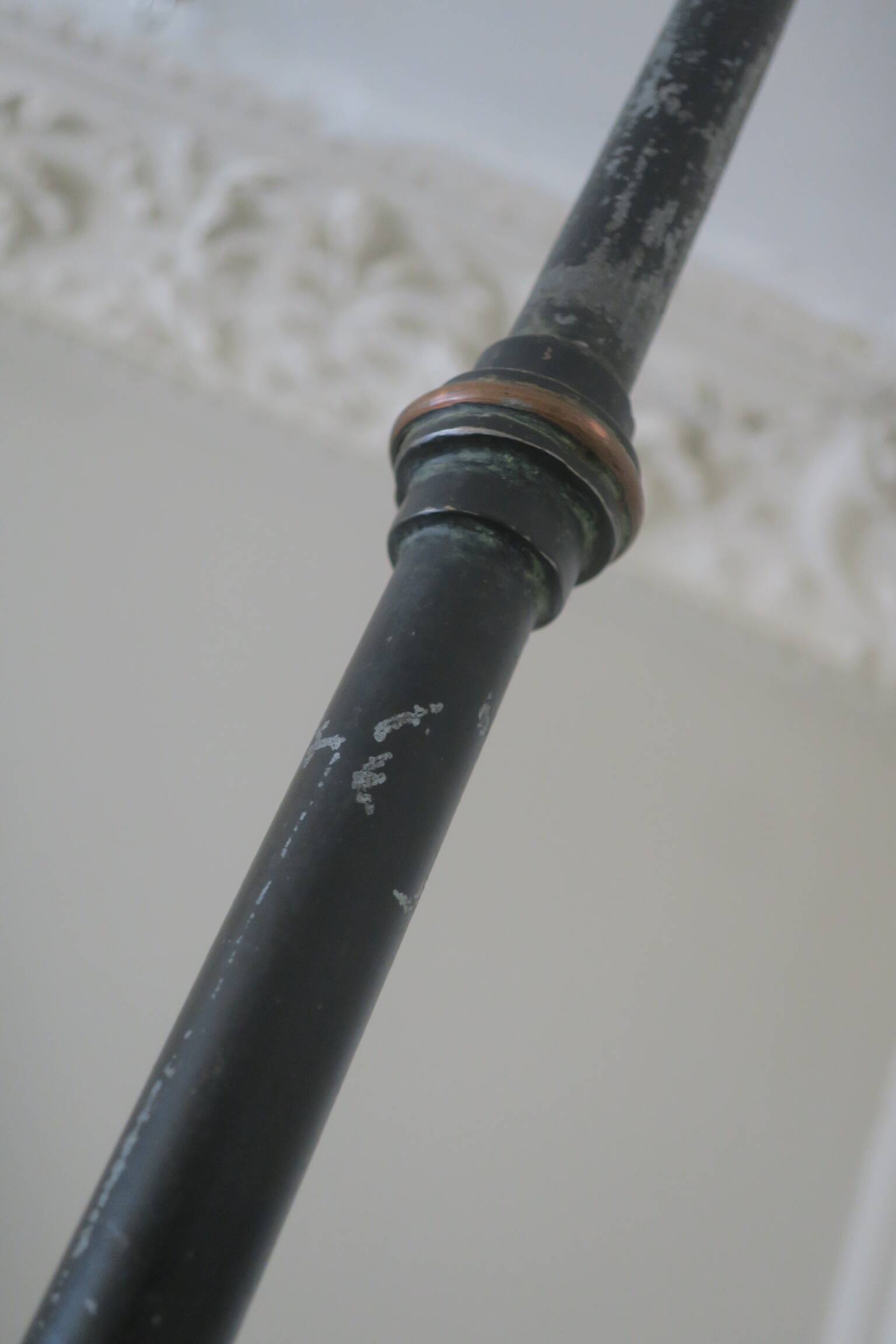 Brutalist wrought iron and copper 2-arm chandelier, 1960s