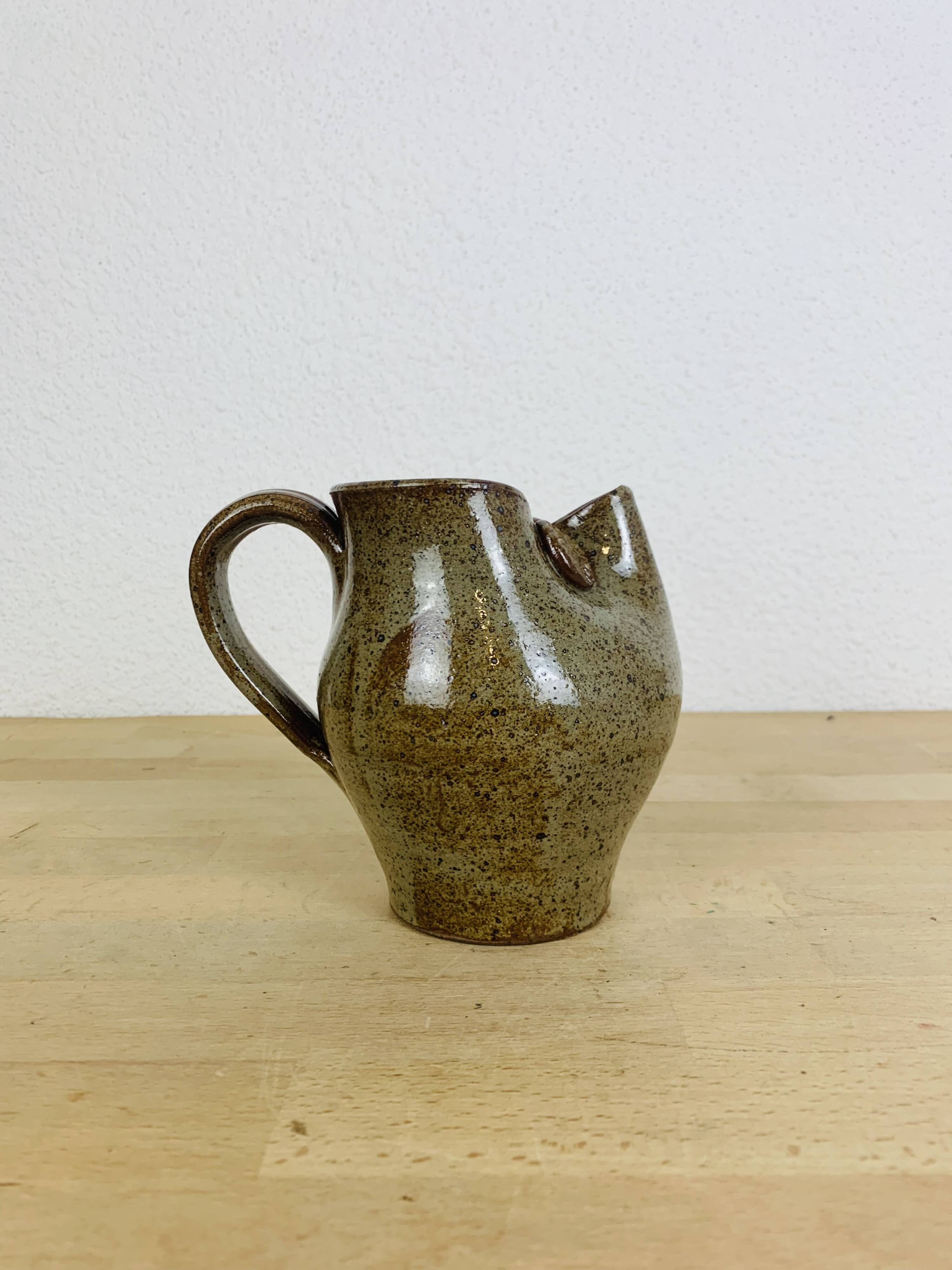 Owl pitcher by Alexandre Kostanda, zoomorphic stoneware