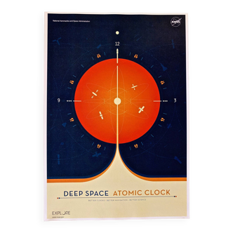 Impression d'après nasa de l'horloge atomique de l'espace profond orange