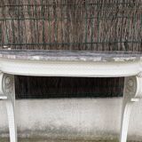 Painted wooden wall console with doe legs and interlacing. Louis XVI. Peach blossom marble