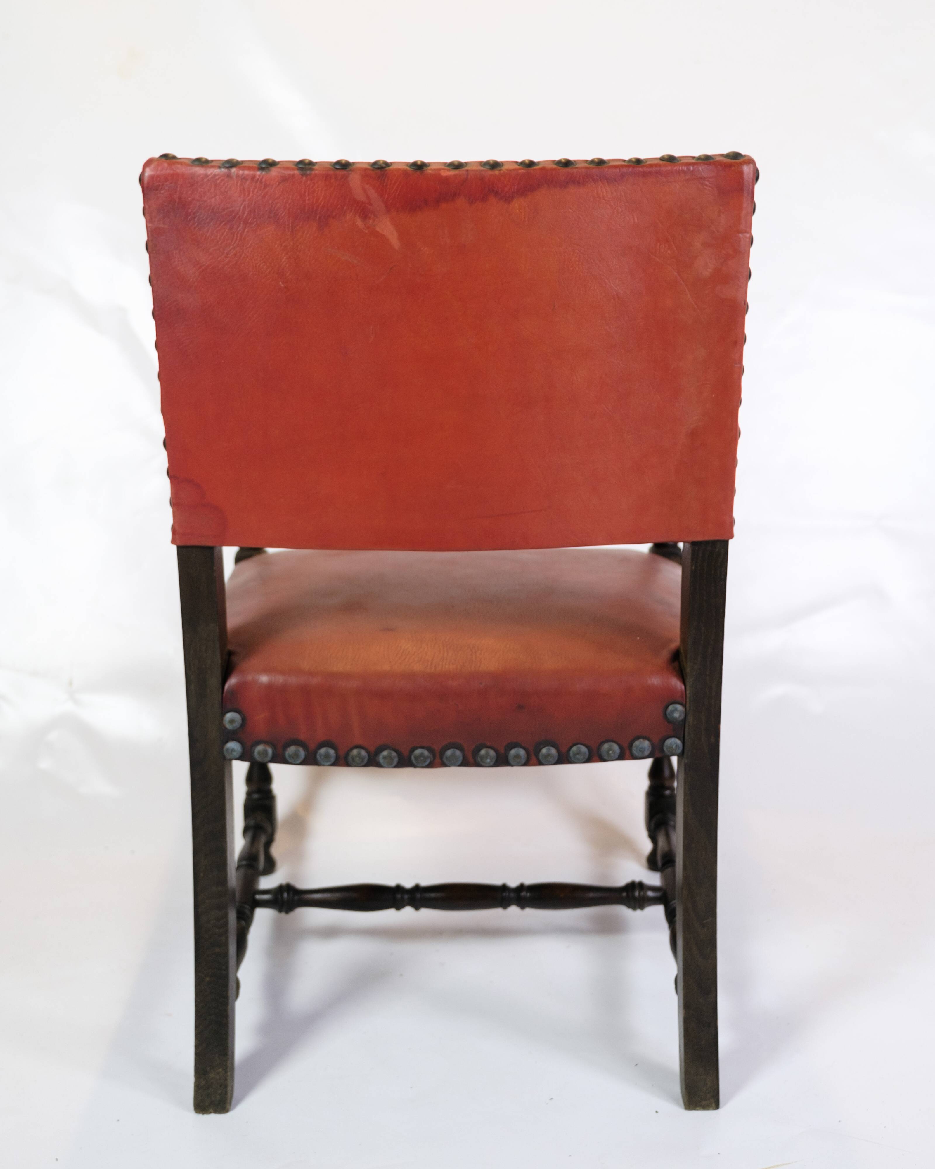 Set Of 2 Antique Armchairs Made In Oak & Red Leather From 1930s