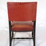 Ensemble de 2 fauteuils anciens en chêne et cuir rouge des années 1930