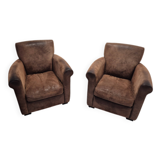 Paire de fauteuils club cuir idp