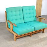 Rare Guillerme & Chambron Solid Oak Sofa, France 1960s