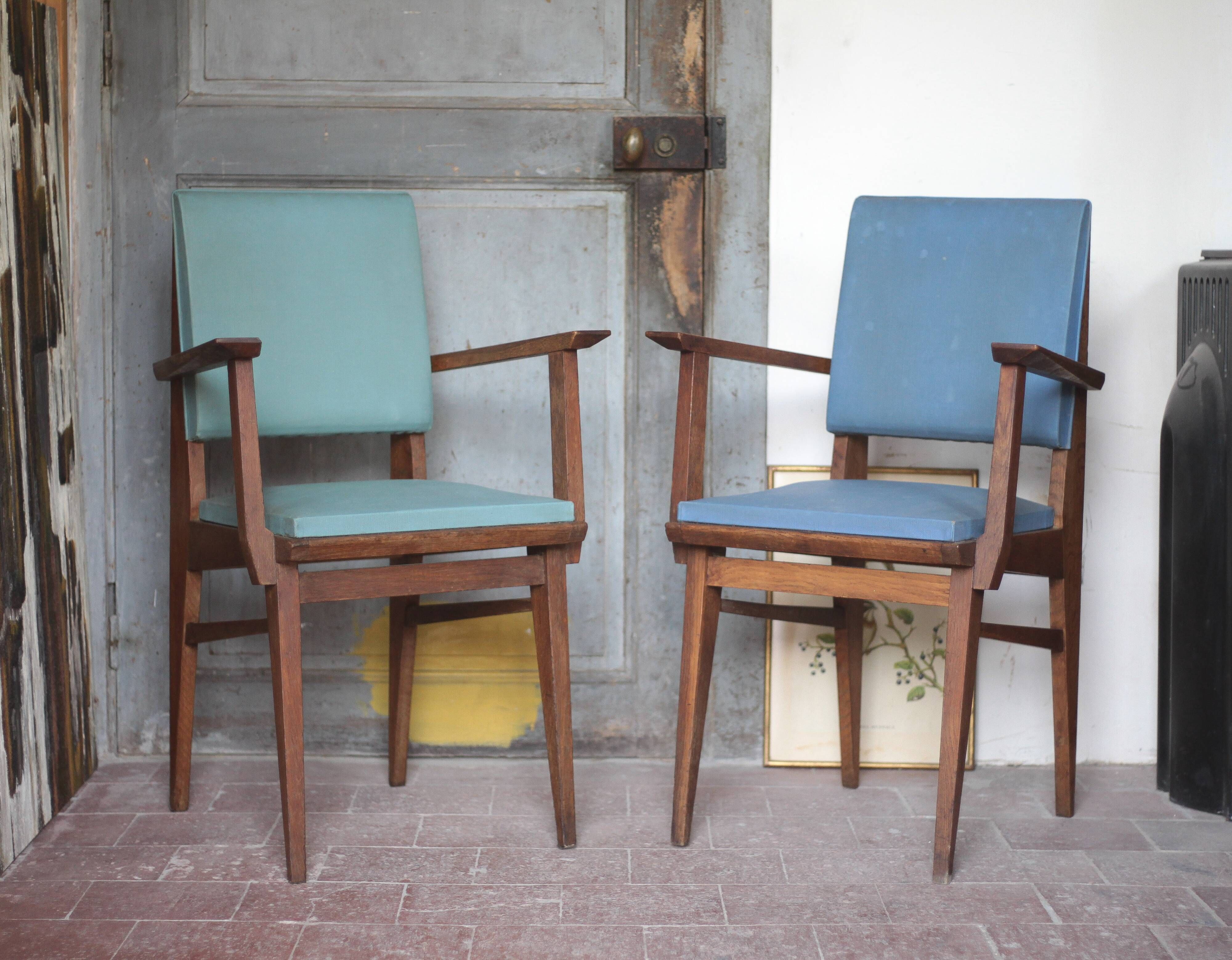 Pair of wooden bridge armchairs from the 1950s, vintage chairs.