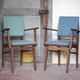 Pair of wooden bridge armchairs from the 1950s, vintage chairs.