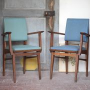 Pair of wooden bridge armchairs from the 1950s, vintage chairs.