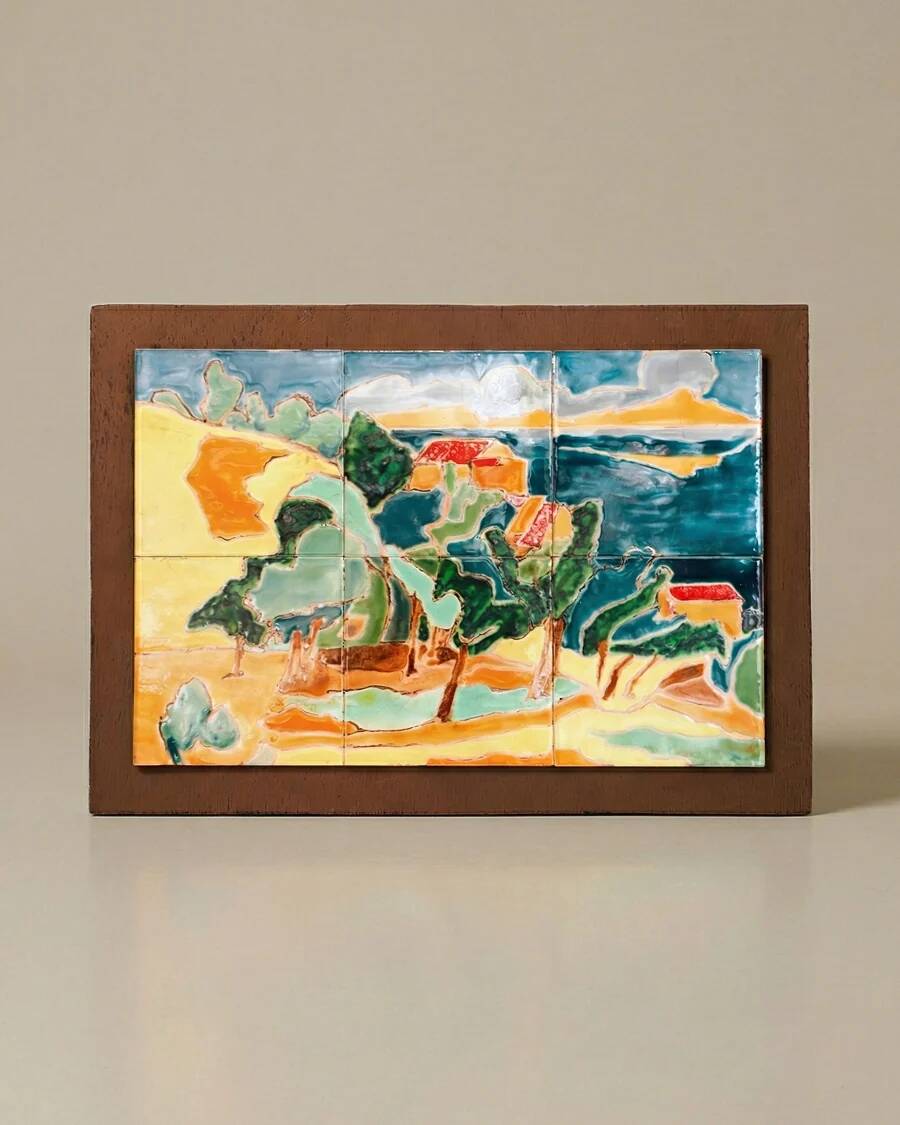 Mid-Century coloured enamelled ceramic tile art panel, Anduze
