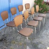 Lot of 8 vintage chairs in brown skai