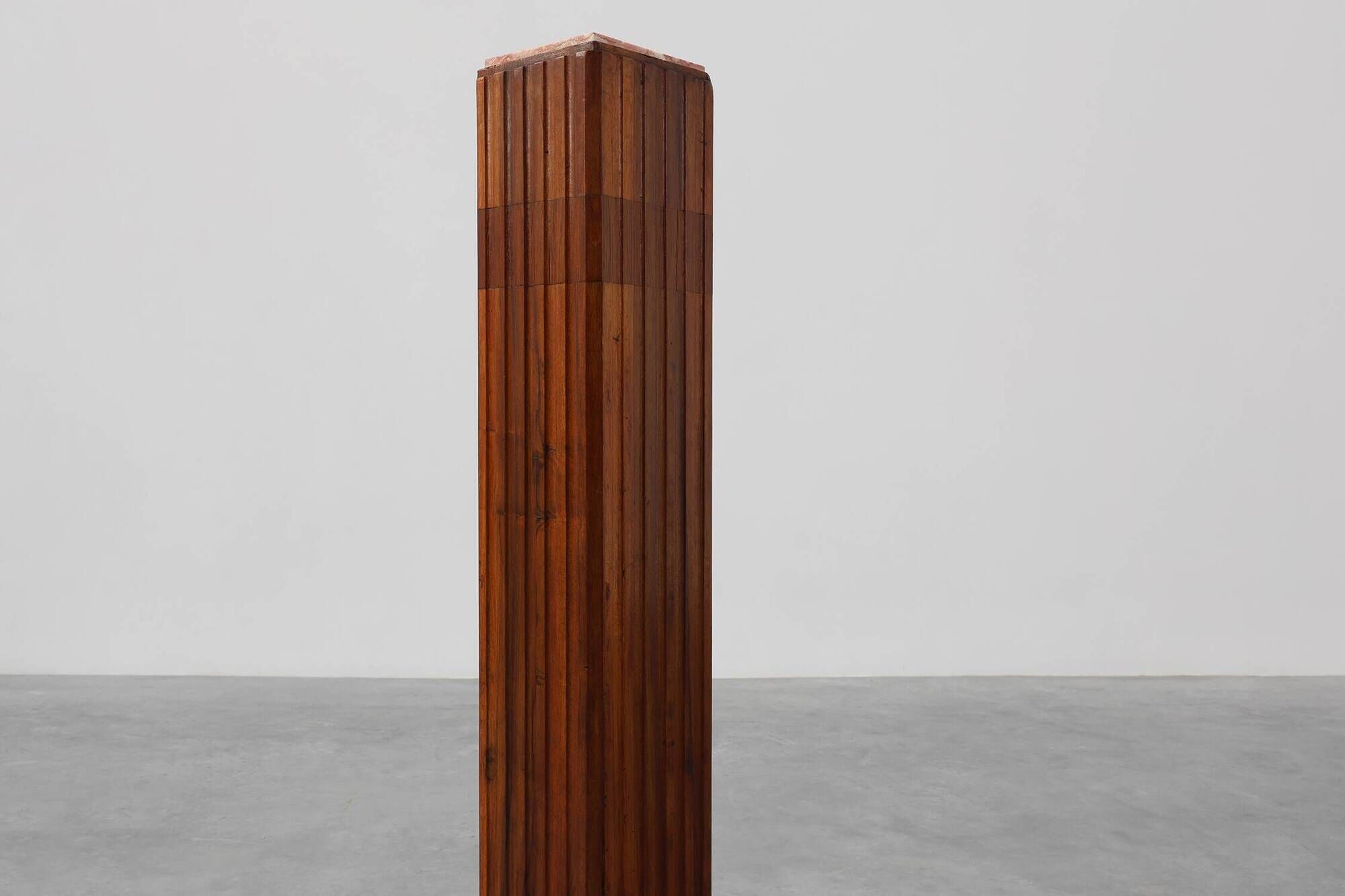 Art Deco oak and red marble pedestal or side table, France 1920s