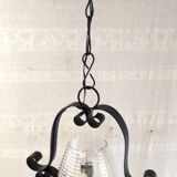 Vintage metal and glass pendant light - mid-20th century