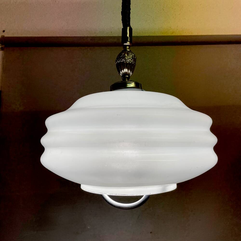 Mid Century white glass pull down  pendant lamp