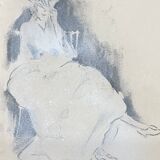 Painting signed charcoal “woman with fan”