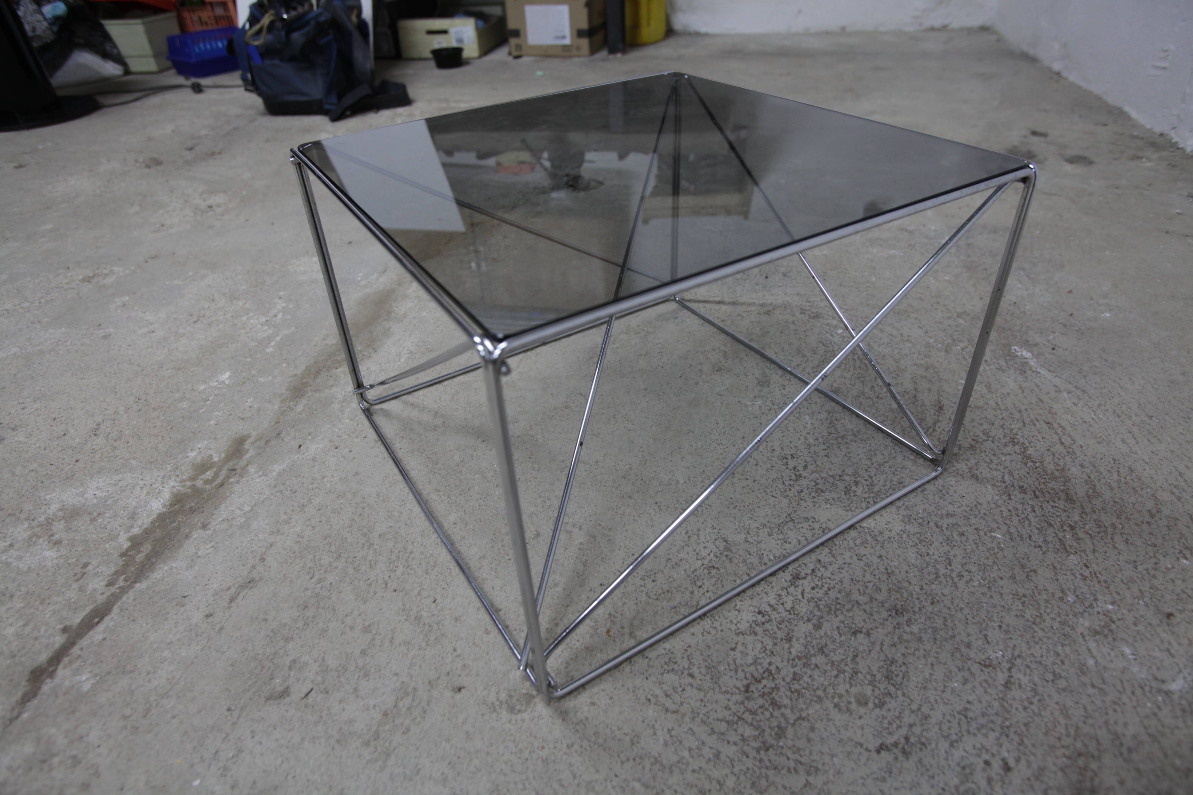Coffee table by max Sauze Isocèle collection 1970 new smoked glass top