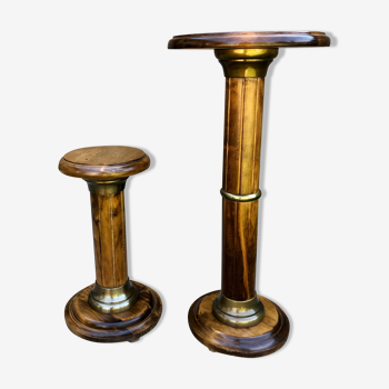Set of 2 plant holders columns in solid wood
