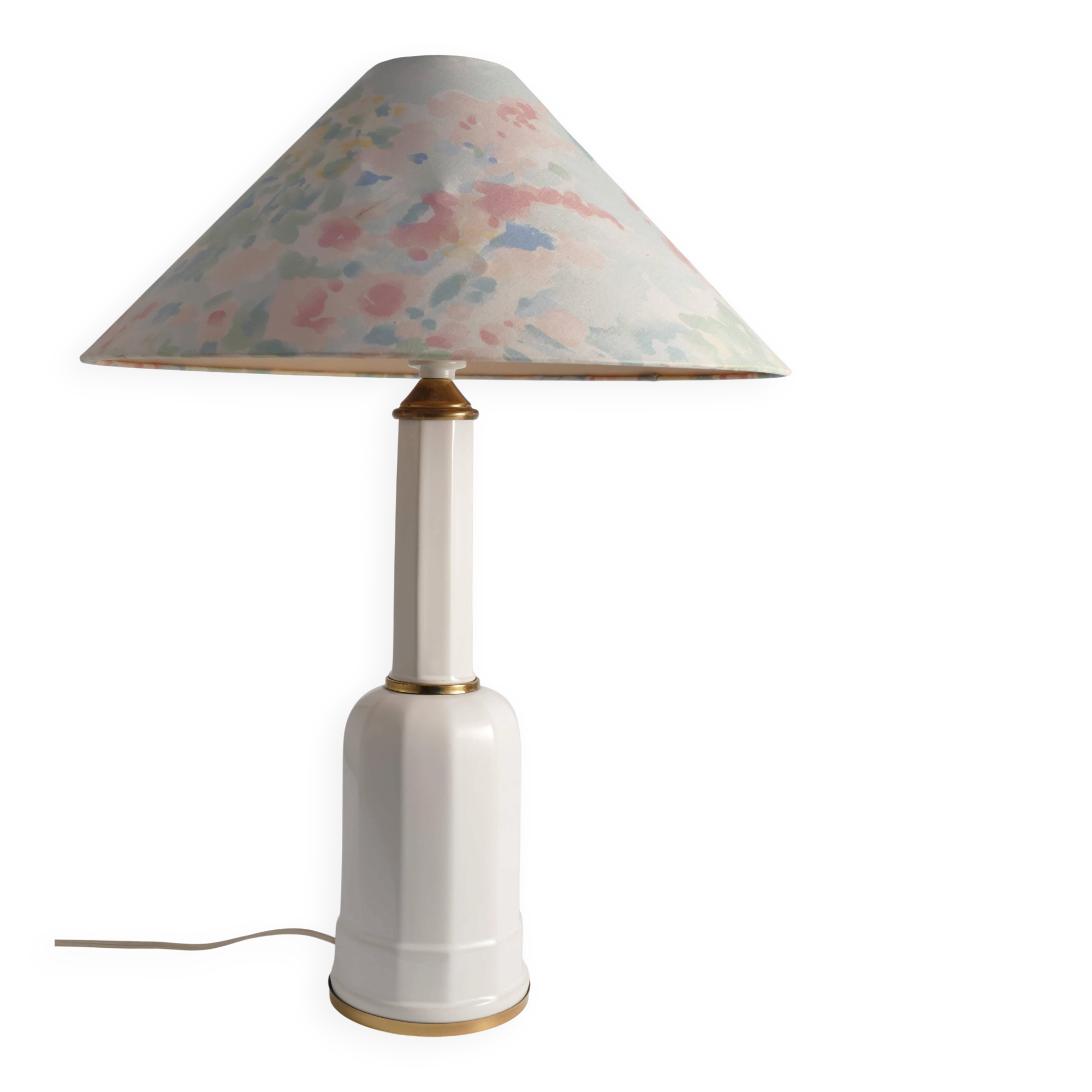 White Opaline Glass & Brass Heiberg Table Lamp, Denmark, Mid-19th century