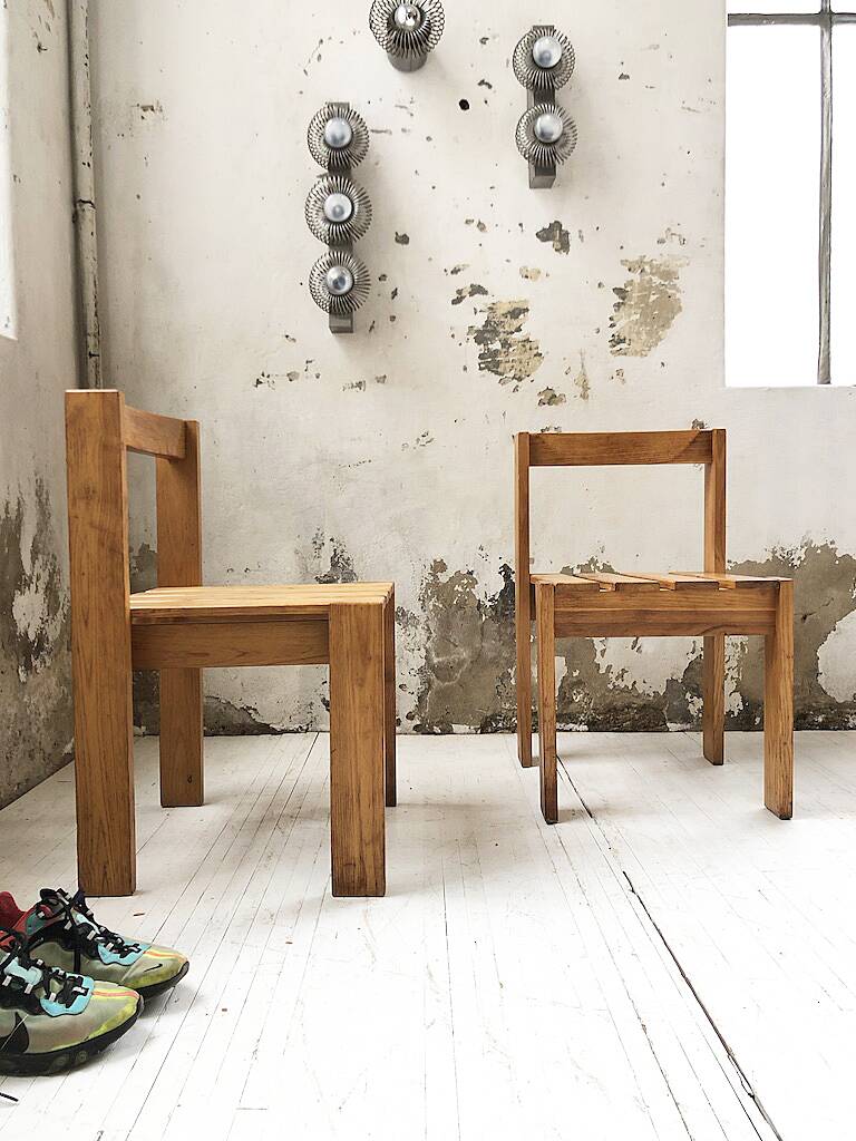 Duo of les arcs mountain pine chairs