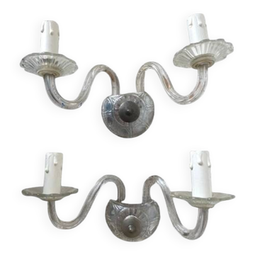 Pair of double wall sconces in Murano glass, 1950s
