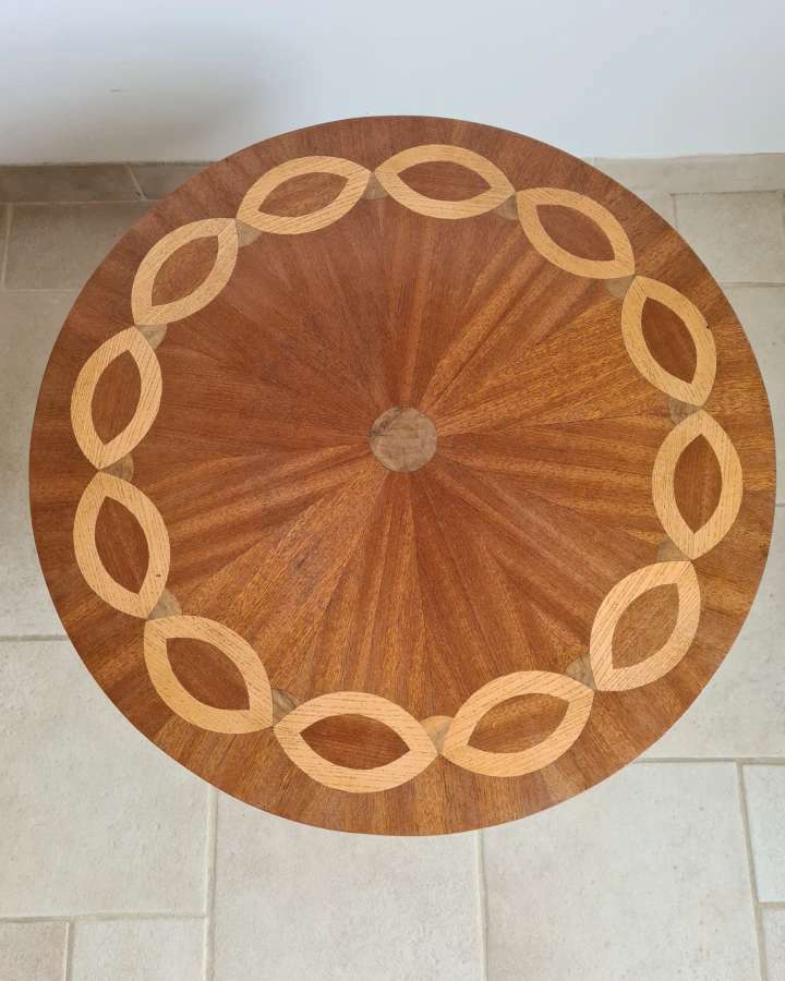 Marquetry and wrought iron coffee table