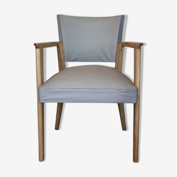Vintage gray and raw wood armchair