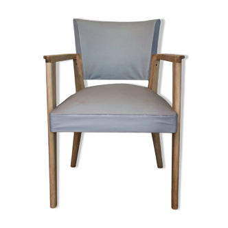 Vintage gray and raw wood armchair