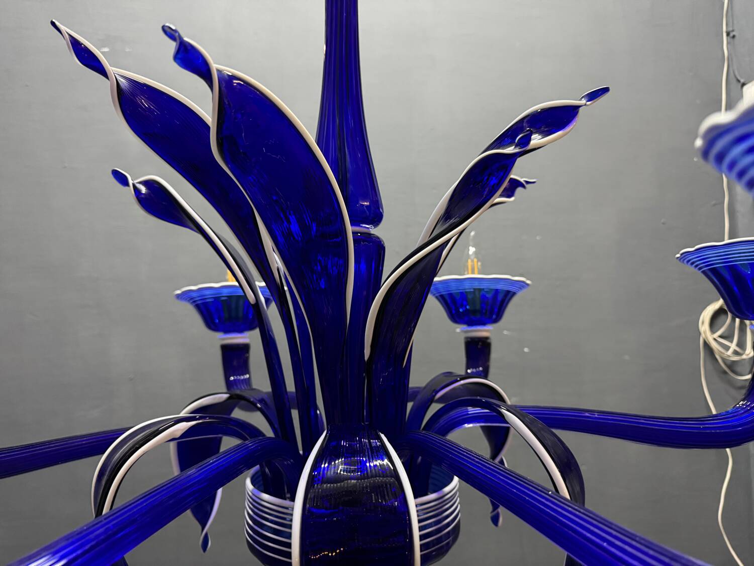Vintage Blue and White Murano Chandelier, Italy, 1980s
