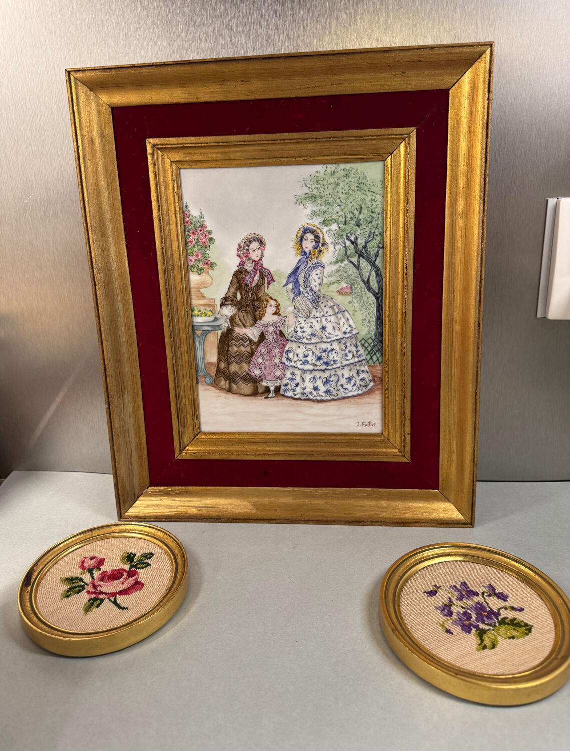 Old painting, Parisian women, signed J Fallet