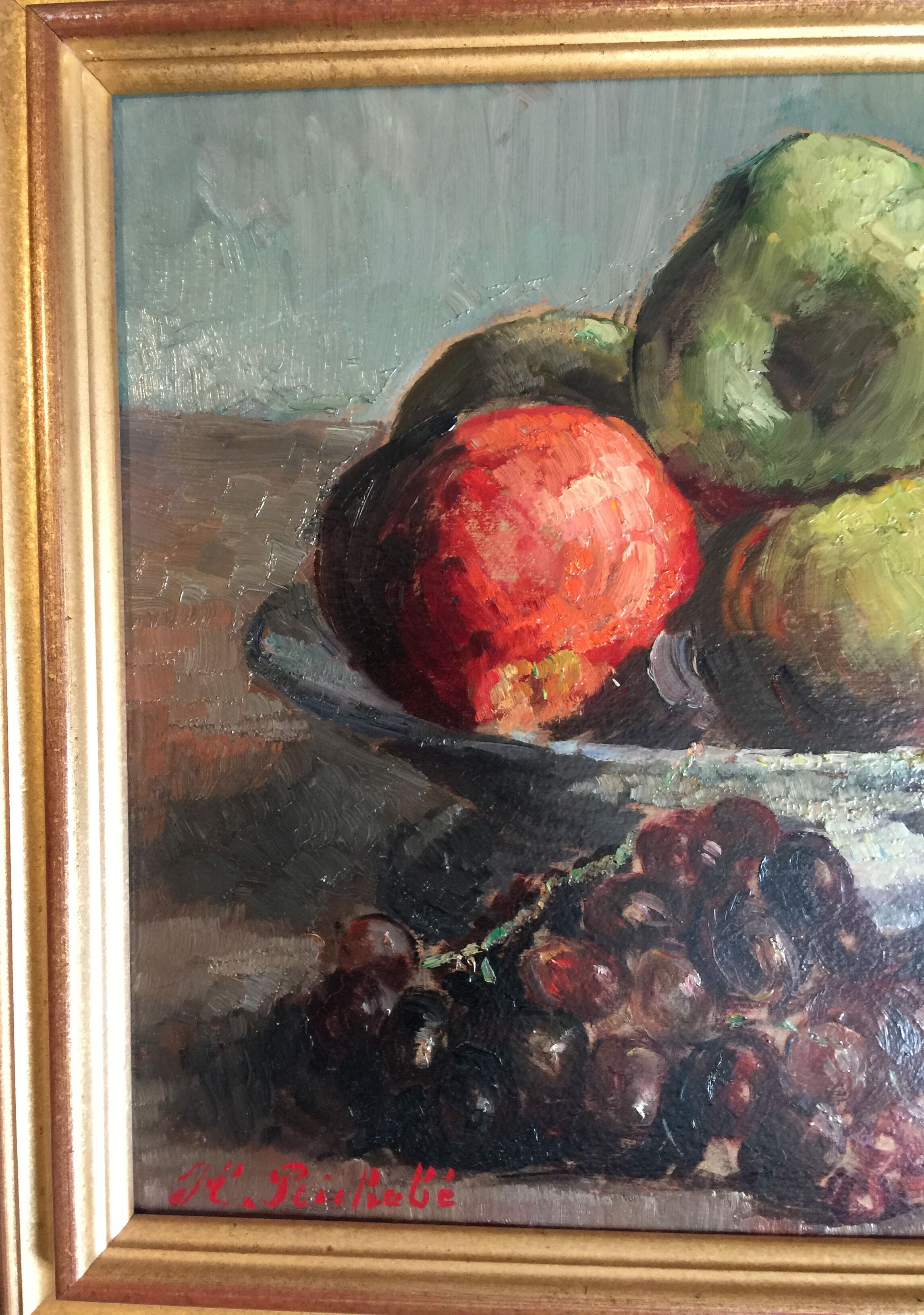 Original oil signed "Dead Nature at the Fruit Cup"