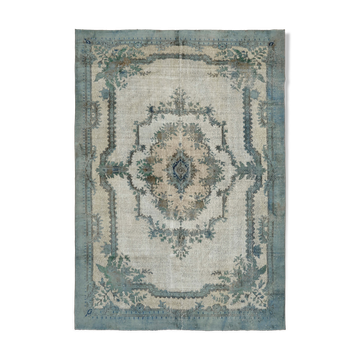 Hand-Knotted Antique Turkish 1970s 220 cm x 310 cm Blue Carpet