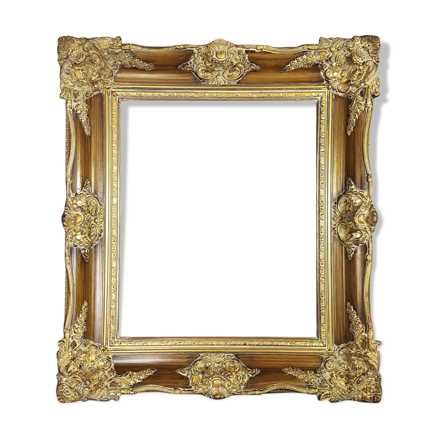 Large frame Louis XV style wood and gilded stucco patinated 78x69 cm, leaf: 55.5x46.5 cm