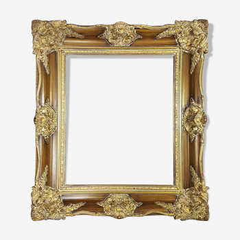 Cadre style Louis XV bois et stuc doré patiné 78x69 cm, feuillure: 55,5x46,5 cm