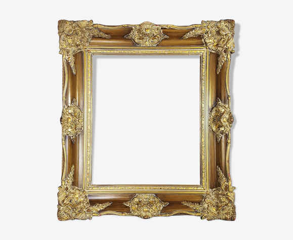 Large frame Louis XV style wood and gilded stucco patinated 78x69 cm, leaf: 55.5x46.5 cm