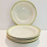 7 plates of the 60s green and white - moulin des loups & orchies france- retro-