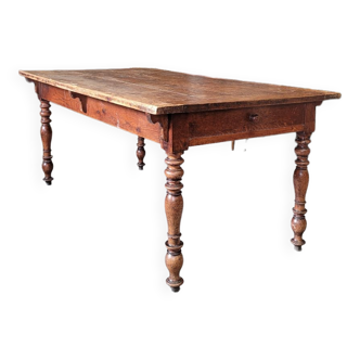 Table de ferme ancienne en chêne massif 1900 avec 2 tiroirs -1m65