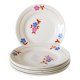 Lot de 6 assiettes à dessert, Moulin des Loups, Rose, Bleu & Marron, 1950