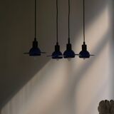 Set of 4 vintage blue glass pendants, made by Design Light A/S, Denmark, 1990s.