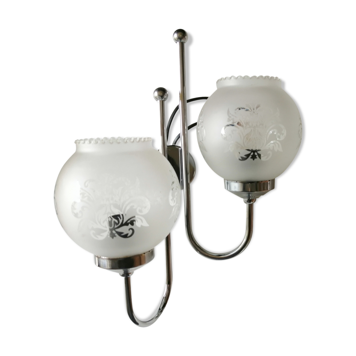 Double chrome and opaline 70 's slim design wall light
