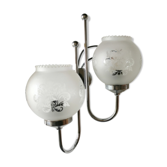 Double chrome and opaline 70 's slim design wall light