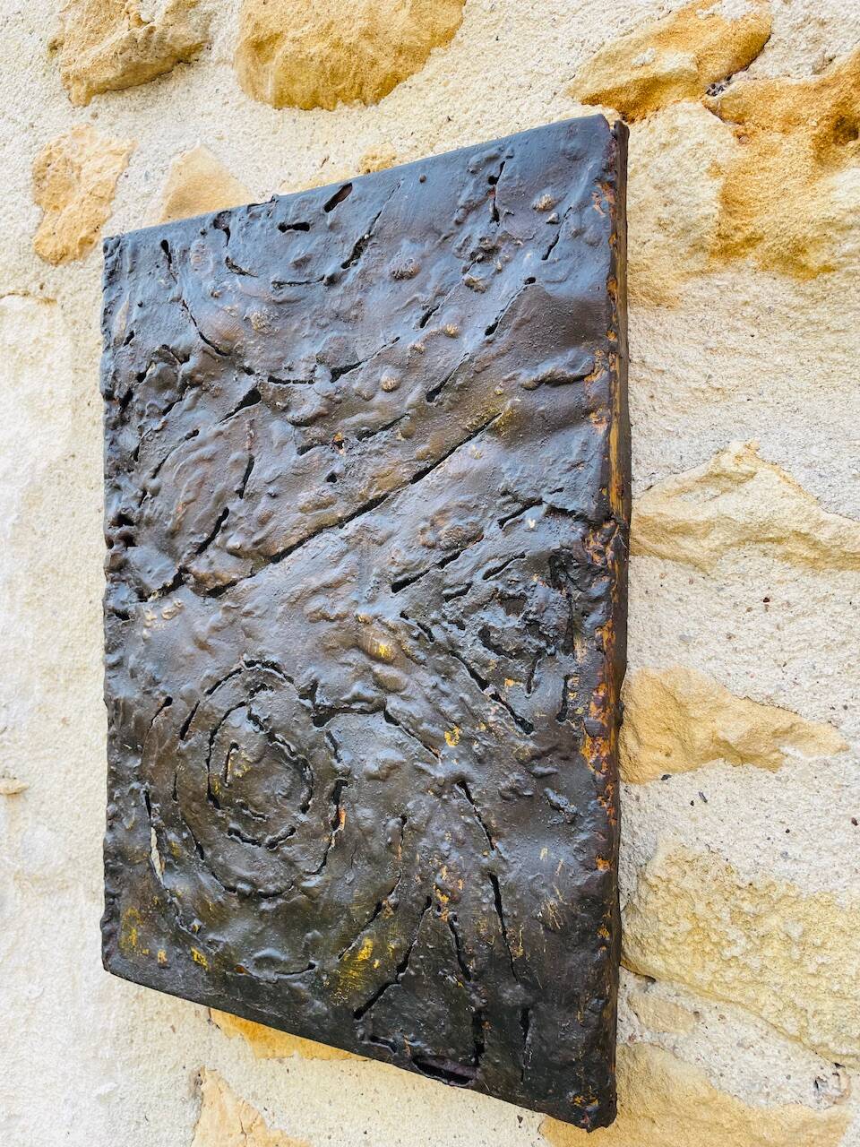 Set of three brutalist wall sculptures, by Irv Bramberg, vintage