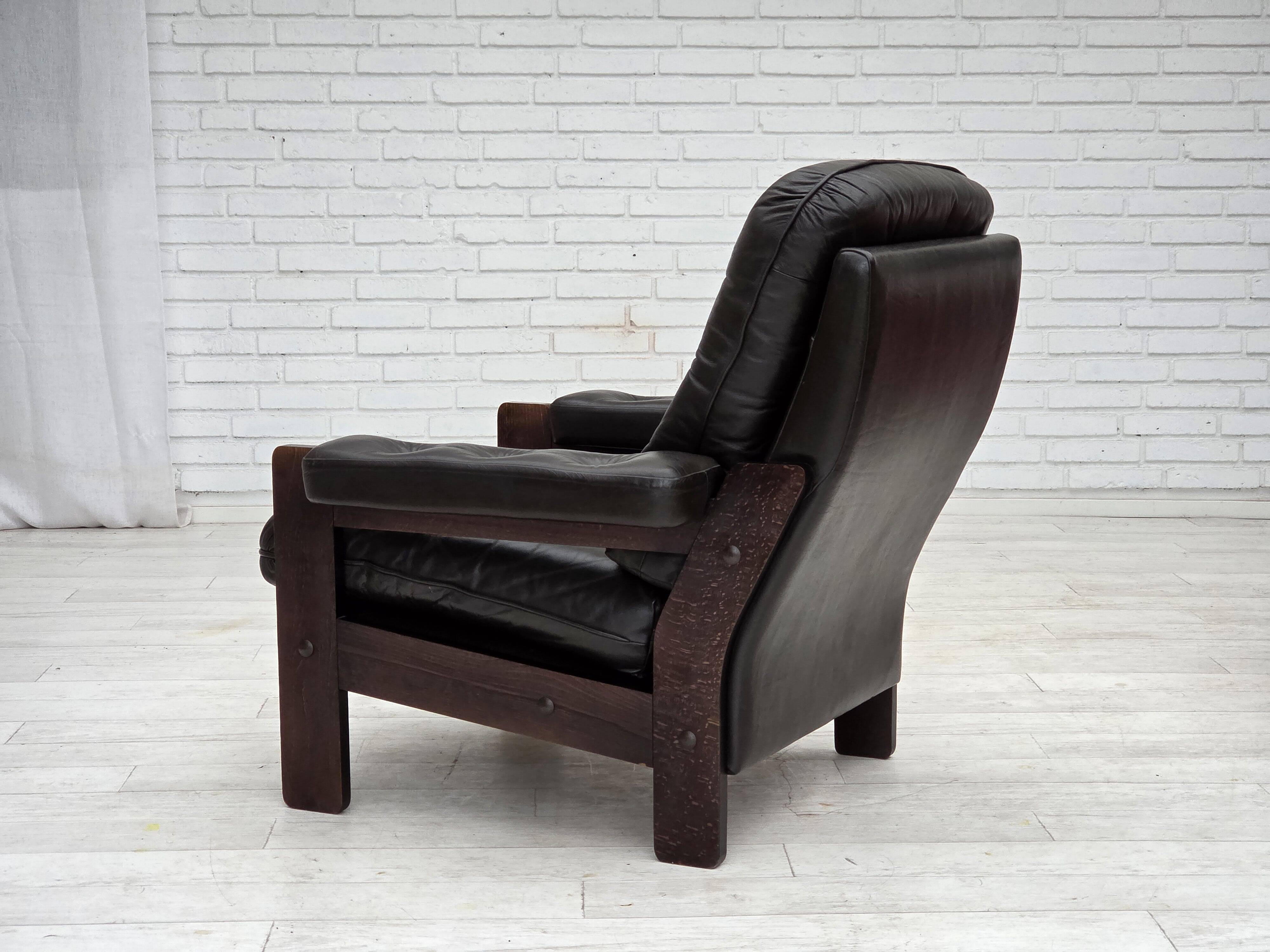 1970s, Danish armchair, brown furniture leather, oak wood.